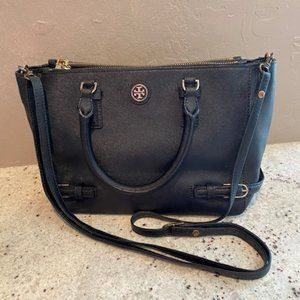 Black Leather Tory Burch Crossbody Satchel